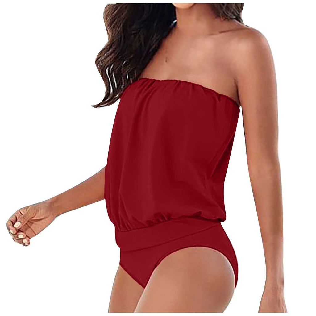 Maillot de Bain Femme 1 Pièce Gainant — Style Bandeau Épaule Dénudée
