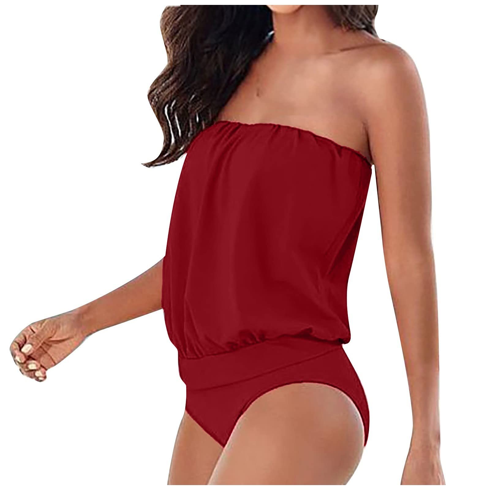Maillot de Bain Femme 1 Pièce Gainant — Style Bandeau Épaule Dénudée